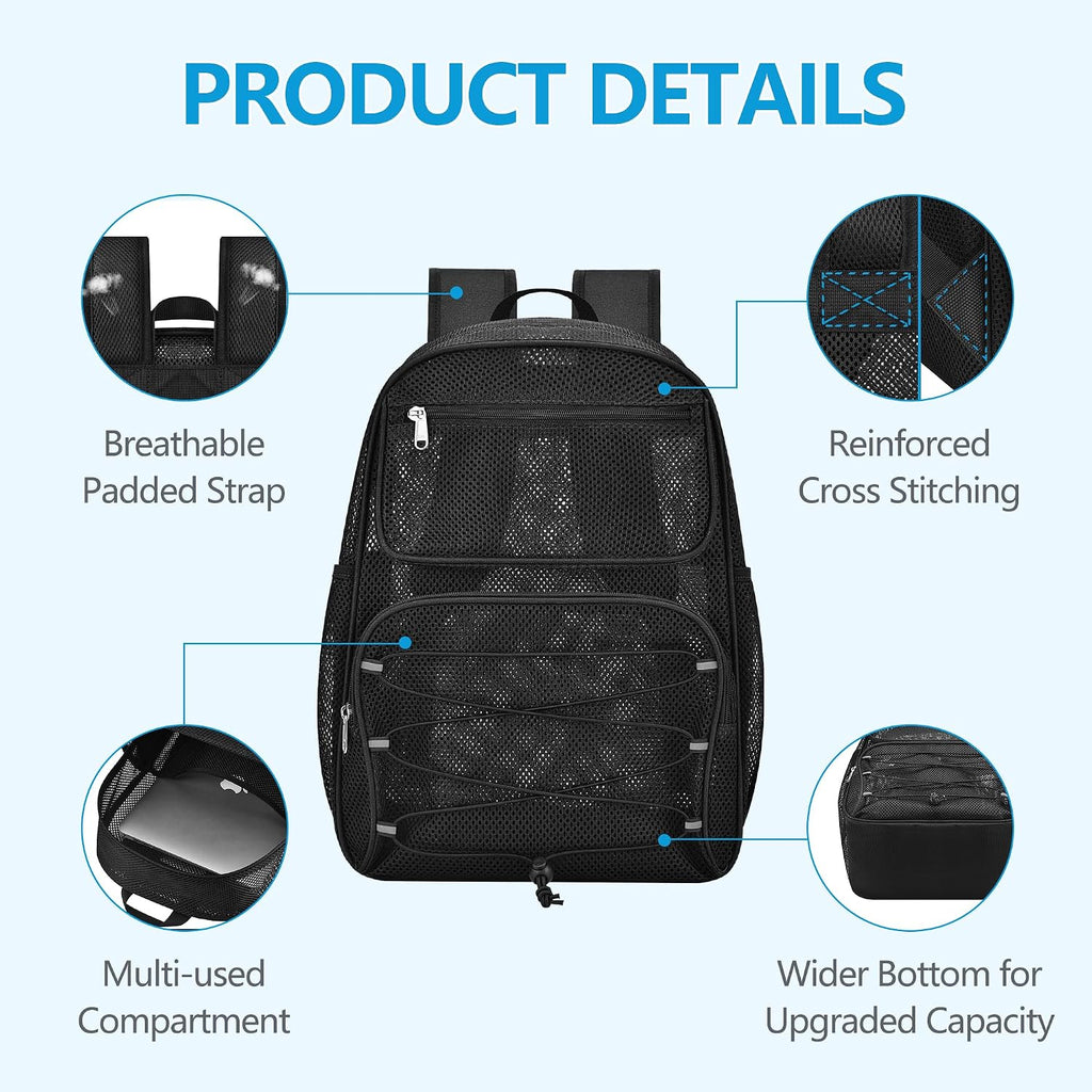 Paxiland Mesh Backpack Heavy Duty, 27L Large See Through Mesh Beach Bag