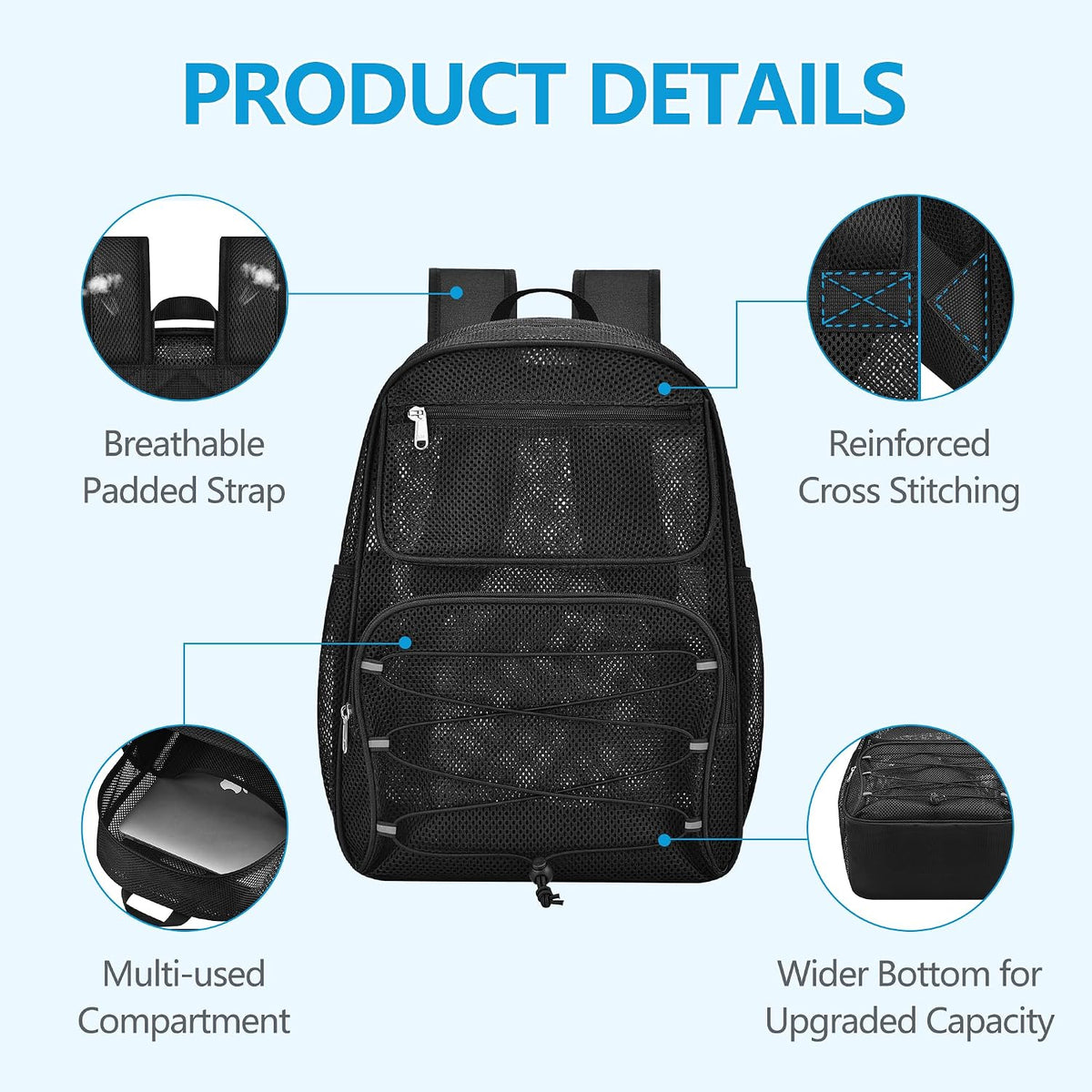 Paxiland Mesh Backpack Heavy Duty, 27L Large See Through Mesh Beach Bag