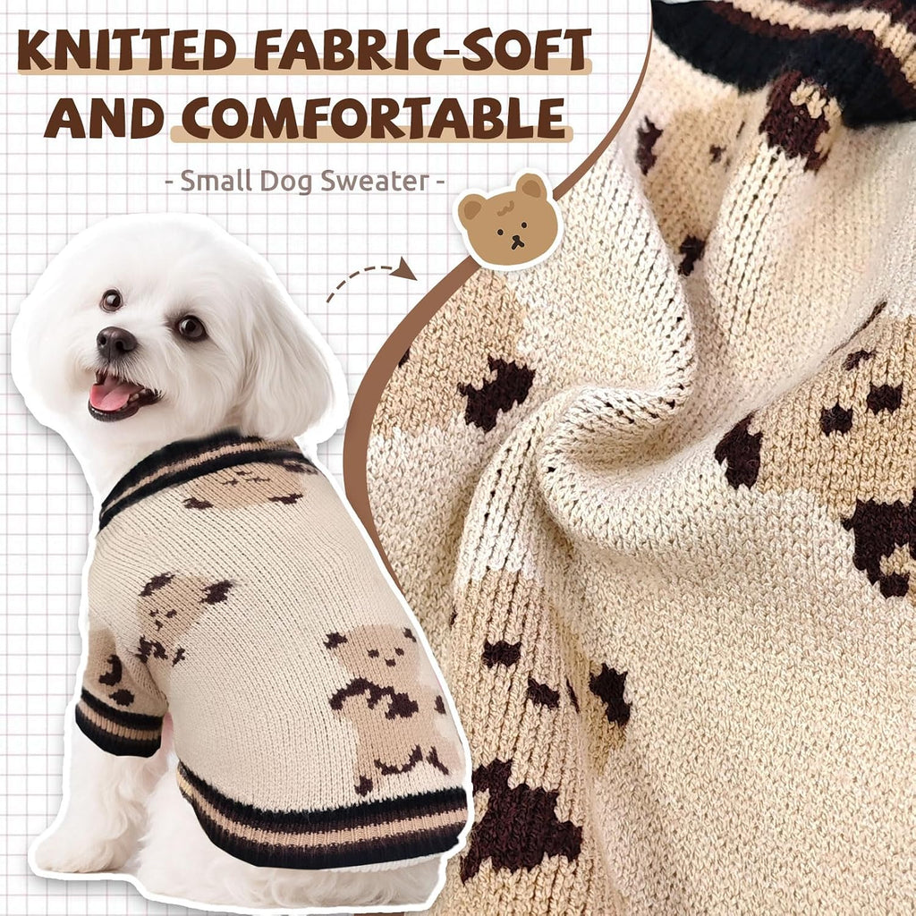 Small Dog Sweaters Cute Bear Knitted Dog Cardigans Clothes for Small Medium Dogs Soft Pet Puppy Cat Knitting Outfits Fall Winter Warm Boy Girl Dogs Knitwear Coat Apparel(Beige, X-Small)
