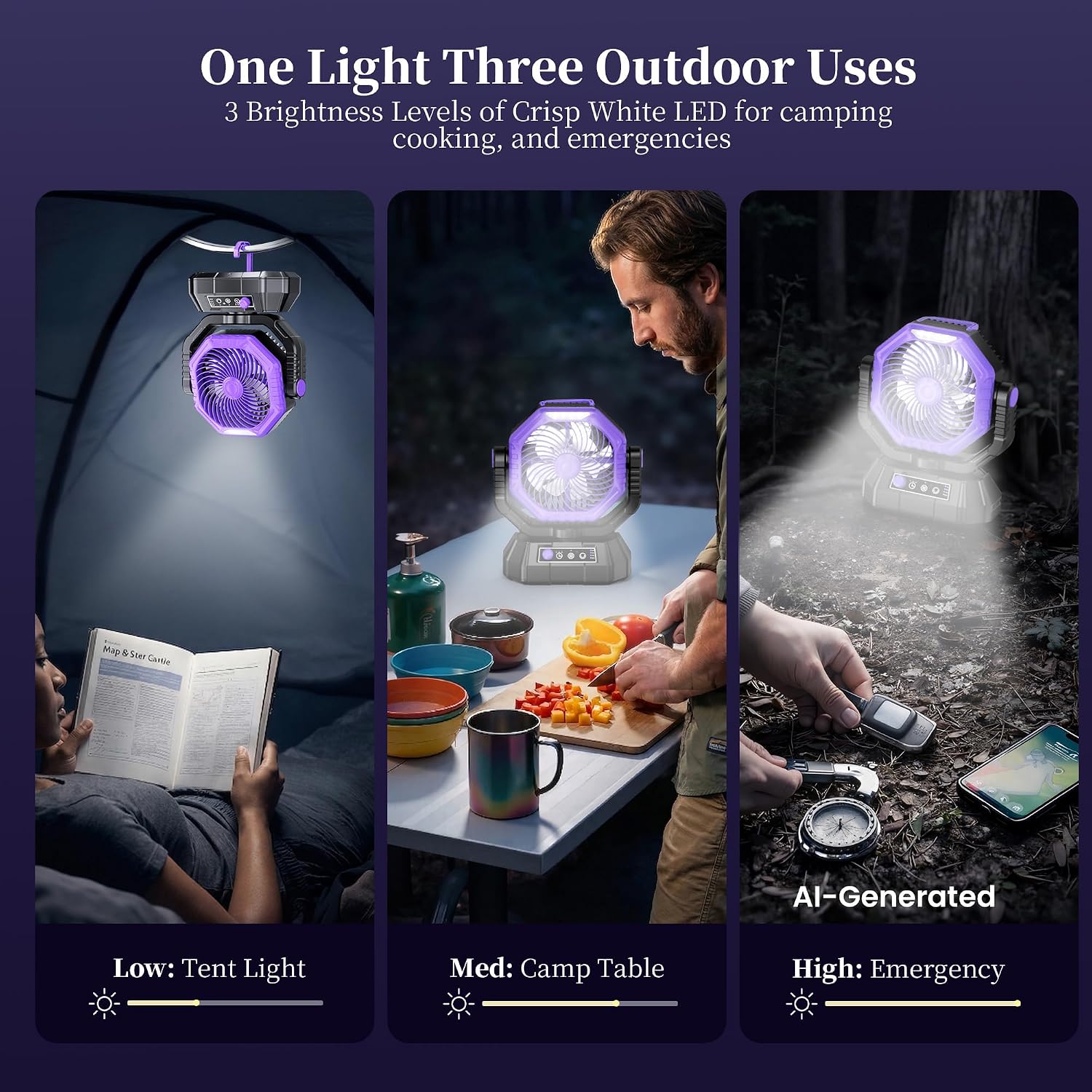 AJVV Camping Fan with Light, Remote and Oscillation, Battery Powered Hanging Tent Fan, Rechargeable Portable for Camp, Outdoor, Emergencies, Fishing, RV Travel, Jobsite