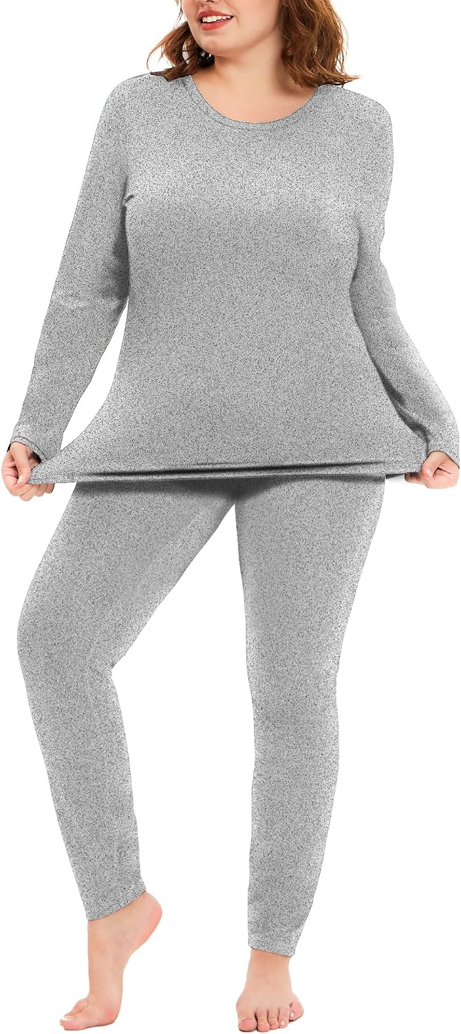 COOTRY Plus Size Thermal Underwear for Women Long Johns Top and Bottom Sets