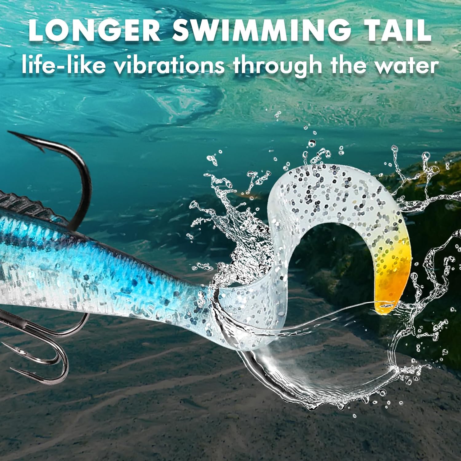 TRUSCEND Shadtale Easy Catch Soft Fishing Lures, Unique Vibration and Action for Various Rigs, Paddle Tail Swimbaits Trailer for Bass, Trout, Crappie, Walleye, Redfish, Saltwater & Freshwater Fishing