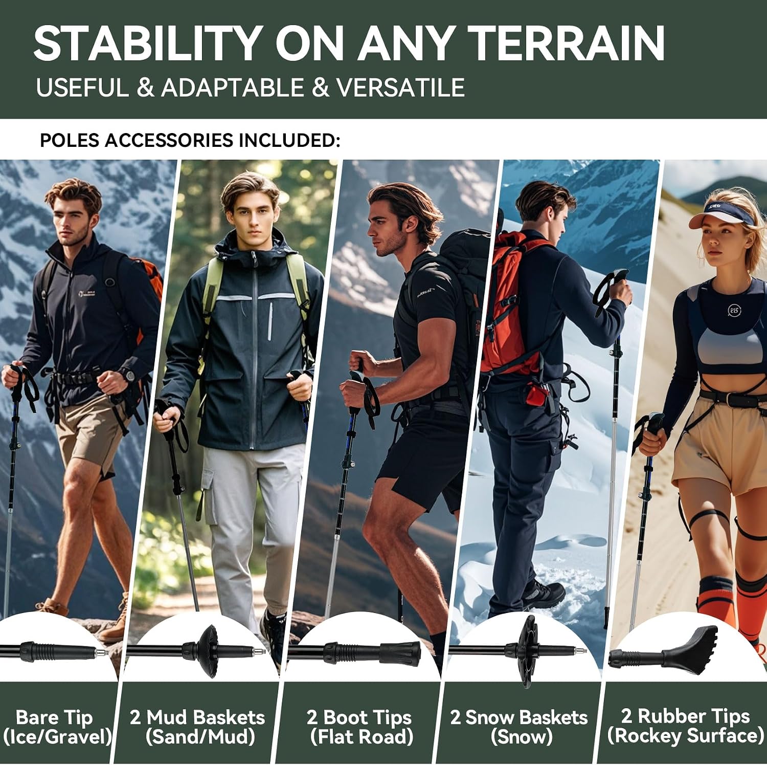 2 Pack Aluminum Trekking Poles, Tri-Fold Collapsible Walking Hiking Sticks | Adjustable, Quick-Lock, Lightweight, for Men Women Seniors Balance, Backpacking Camping Travel Gear by Underwood Aggregator