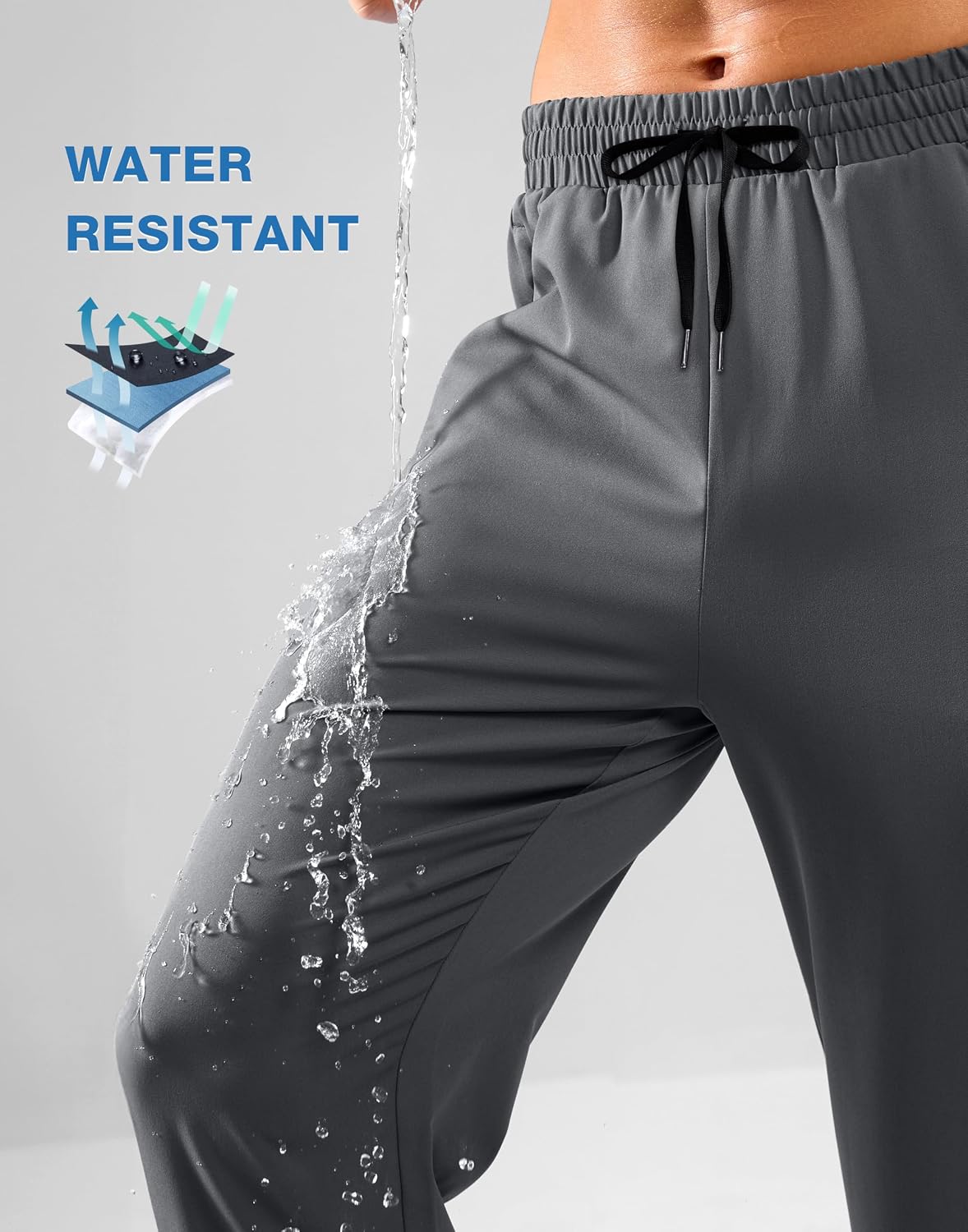 Pudolla Men's Lightweight Hiking Pants Quick Dry Outdoor Sweatpants with Zipper Pockets for Athletic Workout Casual Travel