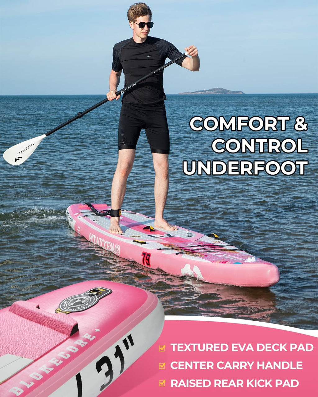 MOUNTOCEAN Premium Extra Wide Inflatable Paddle Board with SUP Accessories