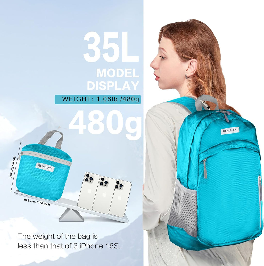 Waterproof Foldable Hiking Backpack, Lightweight Beach Bag SkyBlue