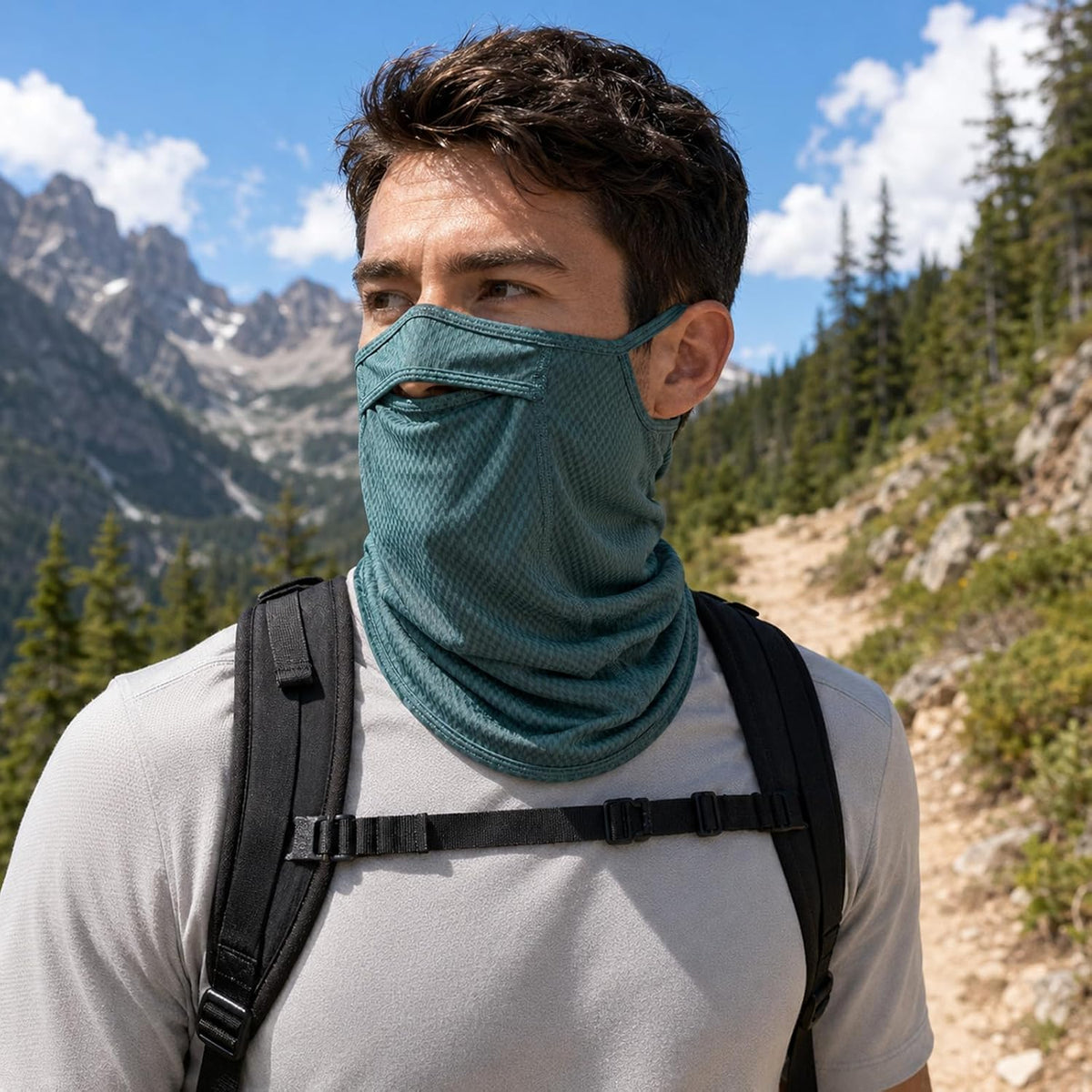 Sun Protection Face Mask with Neck Cover, Cooling Breathable Ear Loop Neck Gaiter for Fishing Cycling Running