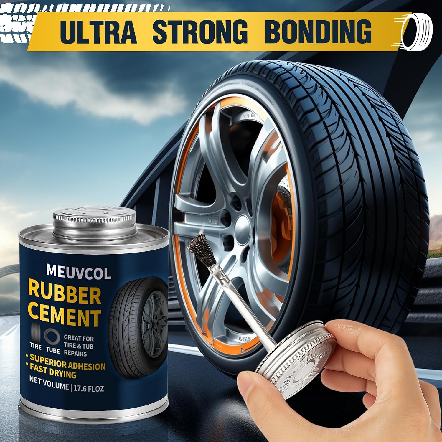 Vulcanizing Cement – 17.6 Oz Rubber Cement All Purpose for Tire Patch, Plug & Tube | Professional Tire Repair Glue with Brush for Motorcycle, Bike, Car | Clear, Fast Drying Tire Patch Glue Heavy Duty