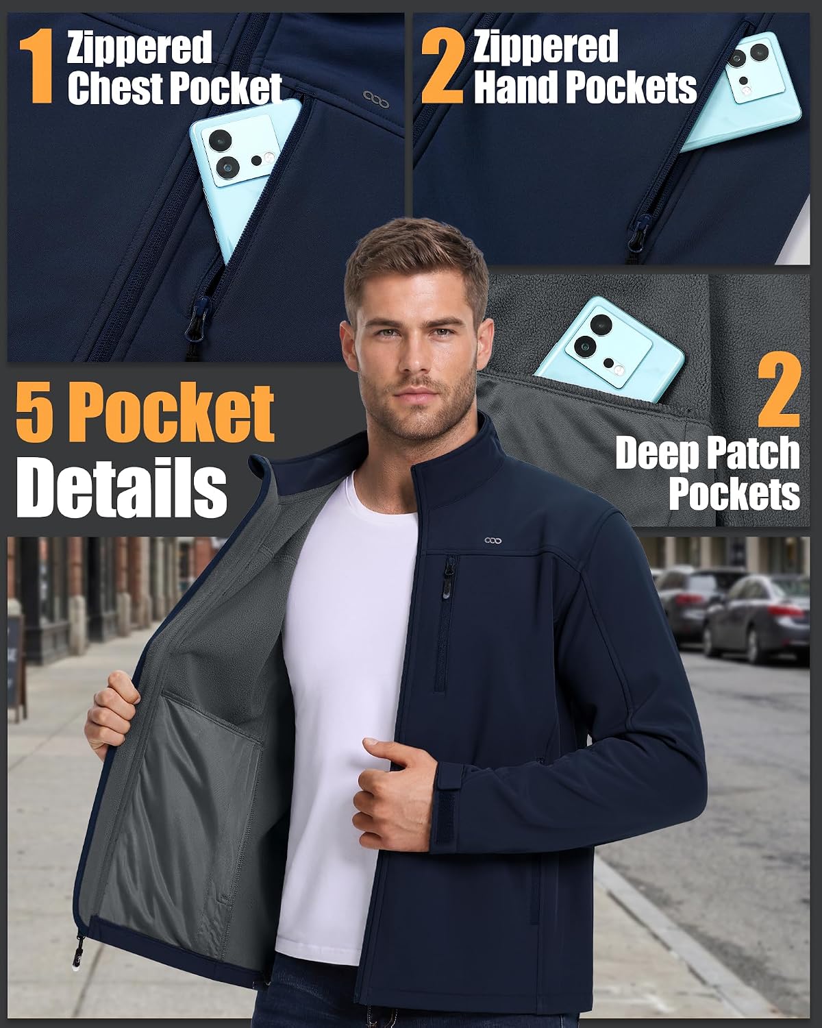 33,000ft Men's Waterproof Softshell Jacket Fleece Lightweight Windbreaker