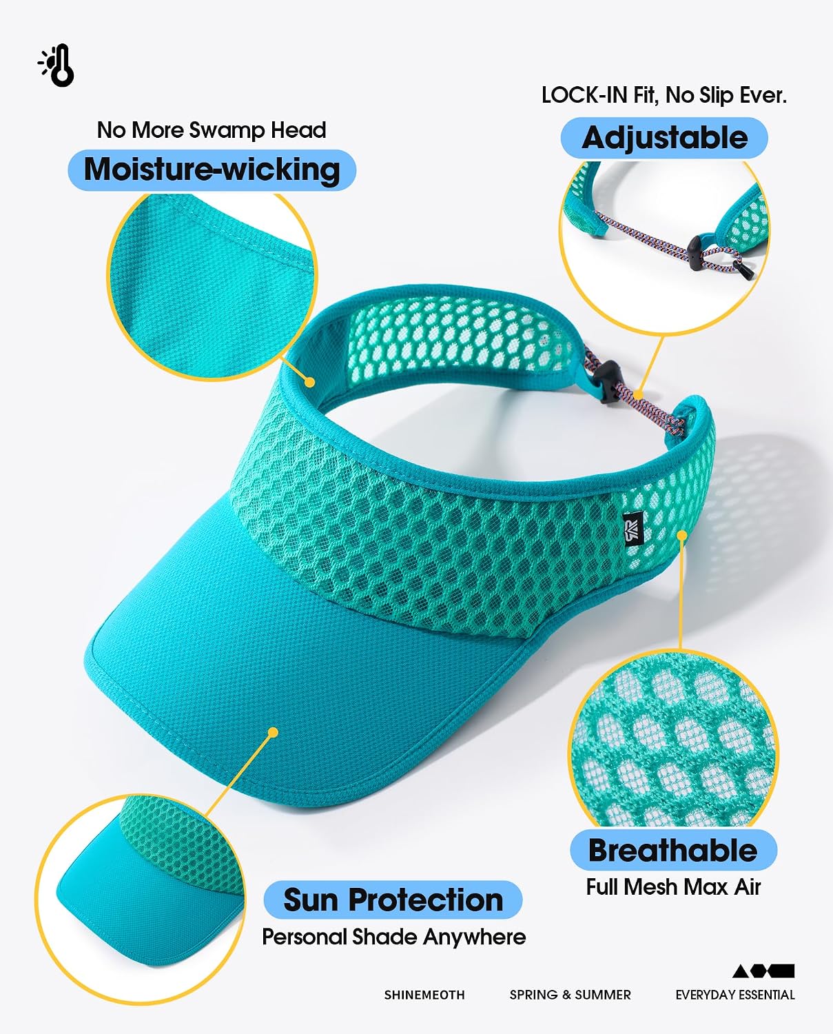 SUNMECI Mesh Breathable Sports Visor - Men Women Adjustable Lightweight Quick Dry Sun Hat for Tennis, Golf, Running