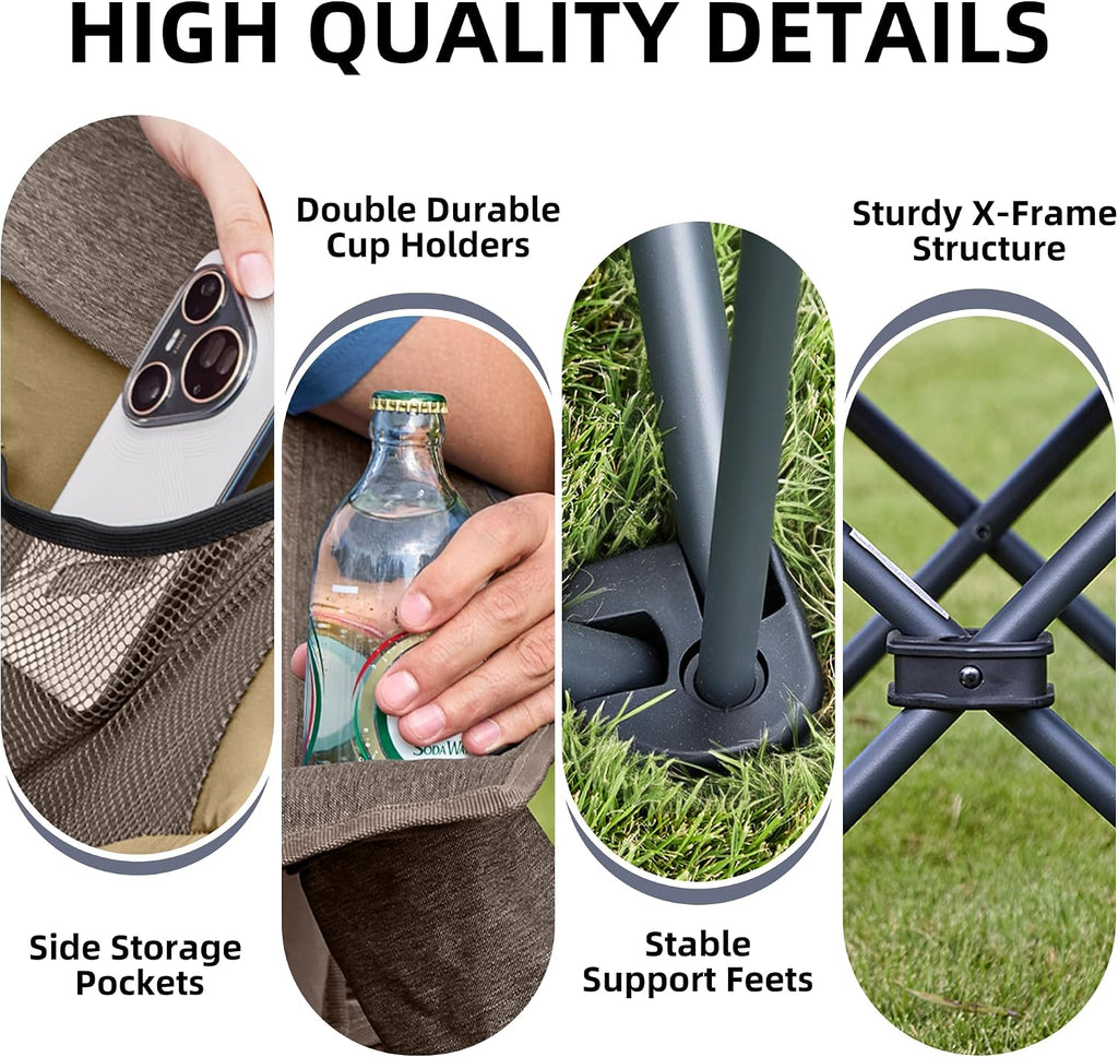 Oversized Camping Chairs with Cup Holder 500LBS, Coffee