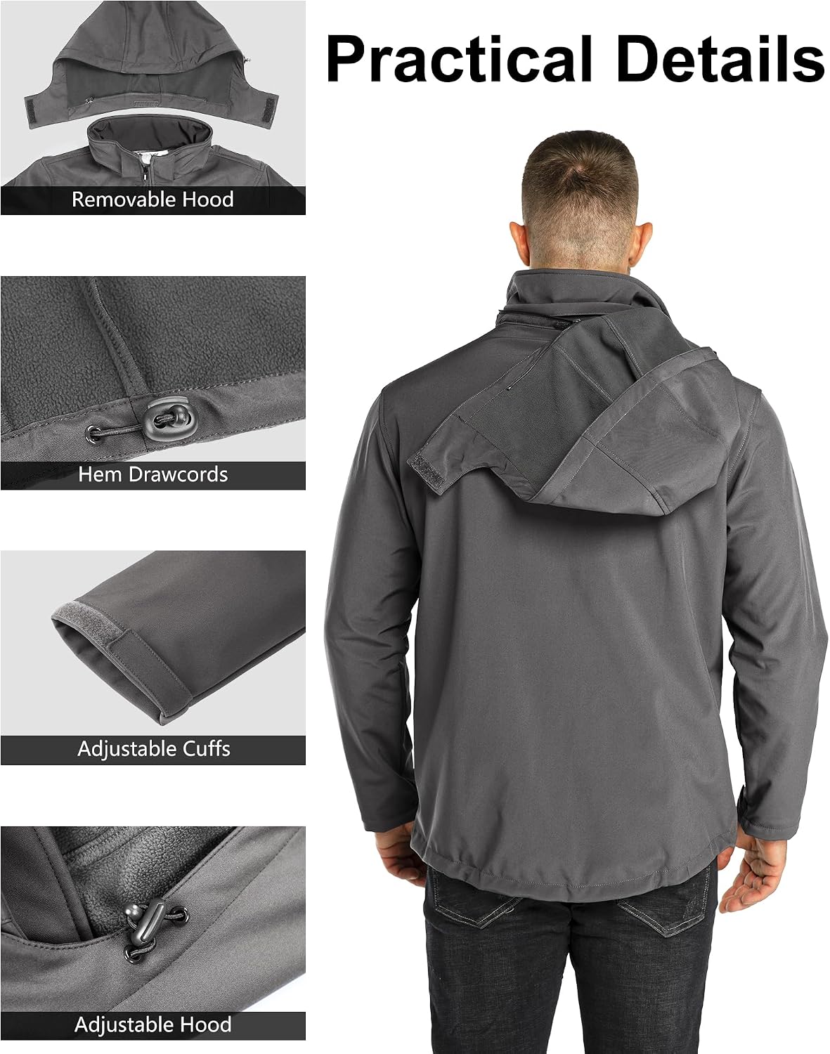 Outdoor Ventures Men's Softshell Jacket Waterproof Fleece Rain Shell Coat