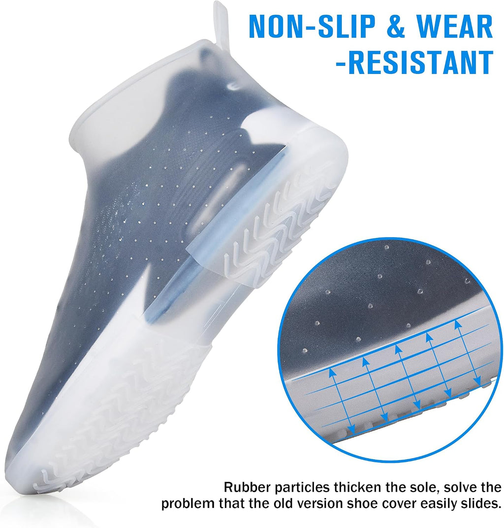 Waterproof Shoe Covers Slip-Resistant Overshoes Newly Upgraded and Latest Model for Men Women, Reusable Rain Boots for Outdoor, Cycling, Hiking, Work (Transparent, XL (Women 11-13, Men 10.5-13))