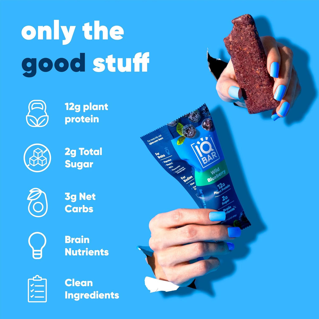 IQBAR Clean Protein Bars, Low Sugar Keto, Wild Blueberry 24-Count