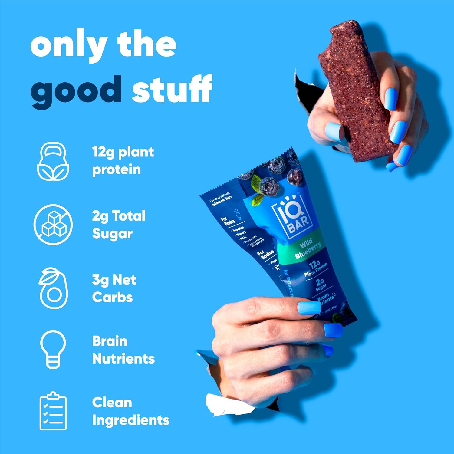 IQBAR Clean Protein Bars, Low Sugar Keto, Wild Blueberry 24-Count
