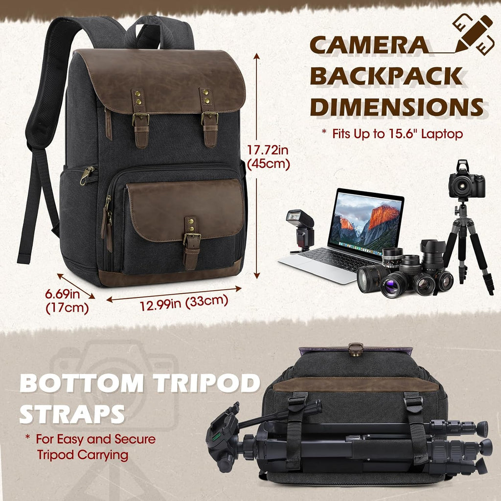 RAINSMORE Vintage Camera Bag with Side Access for DSLR/SLR Mirrorless