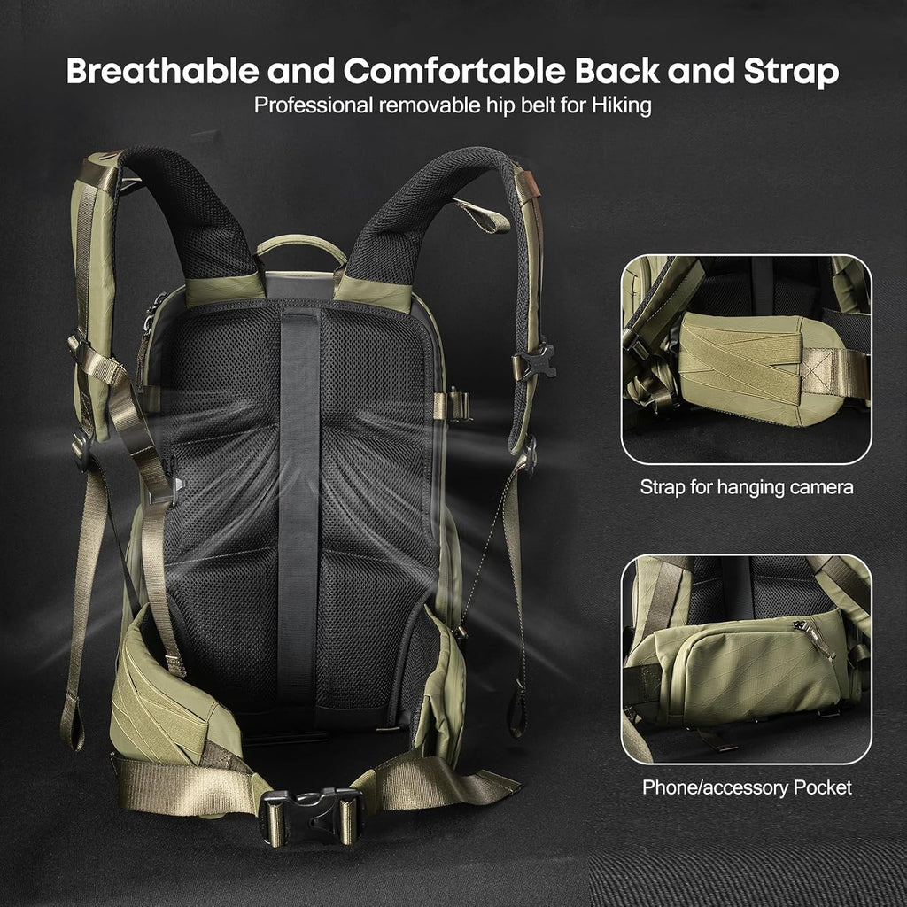 Besnfoto Camera Backpack Waterproof Bag Professional Travel Photography Bag Large for DSLR SLR Mirrorless Camera with Tripod Holder and Laptop Compartment Compatible with Canon/Nikon/Sony