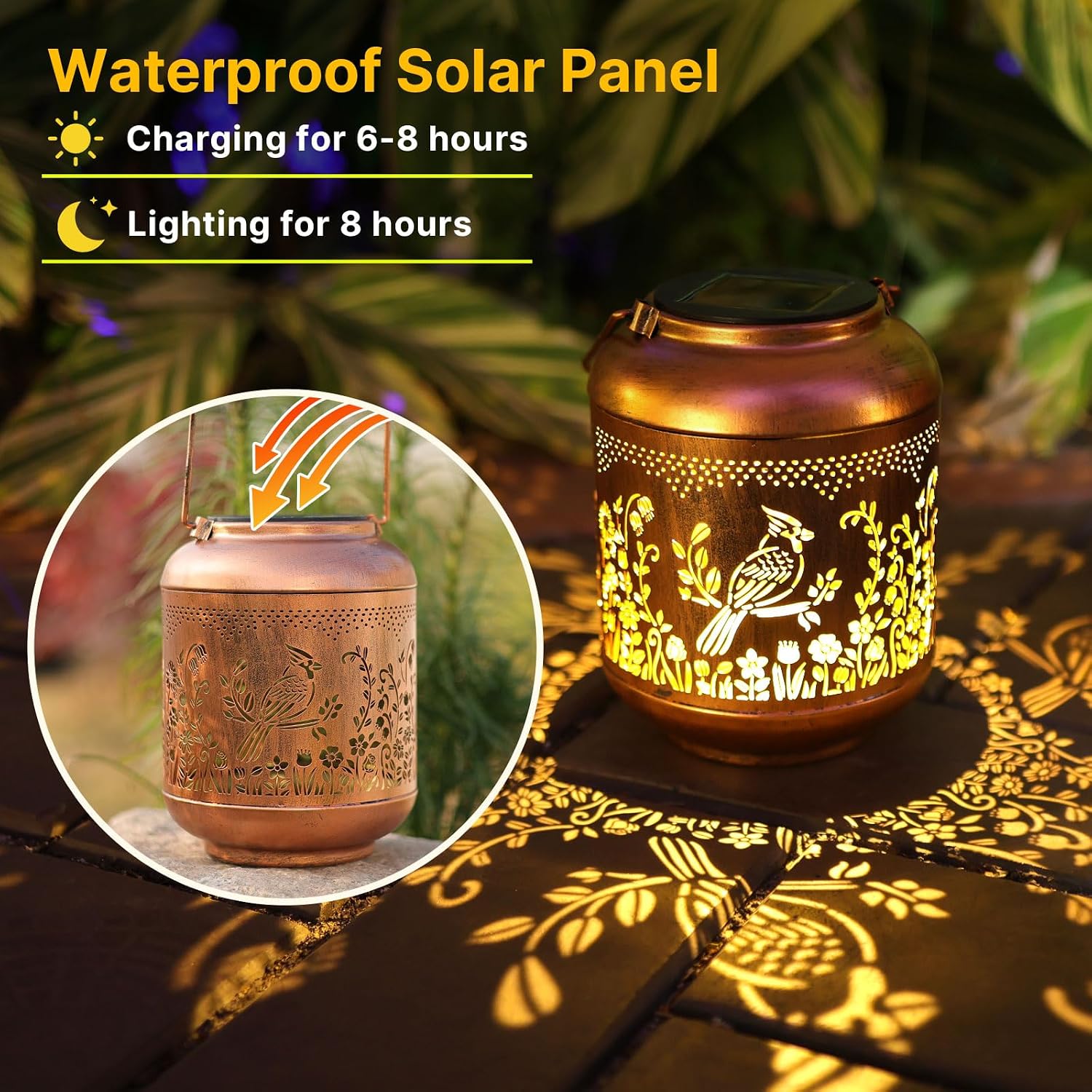 Cardinal Solar Lanterns Outdoor Waterproof Hanging,Solar Lights Gifts Women Mom Grandma Metal Lantern Outside Decoration for Yard,Porch,Patio,Backyard,Lawn,Garden Decor