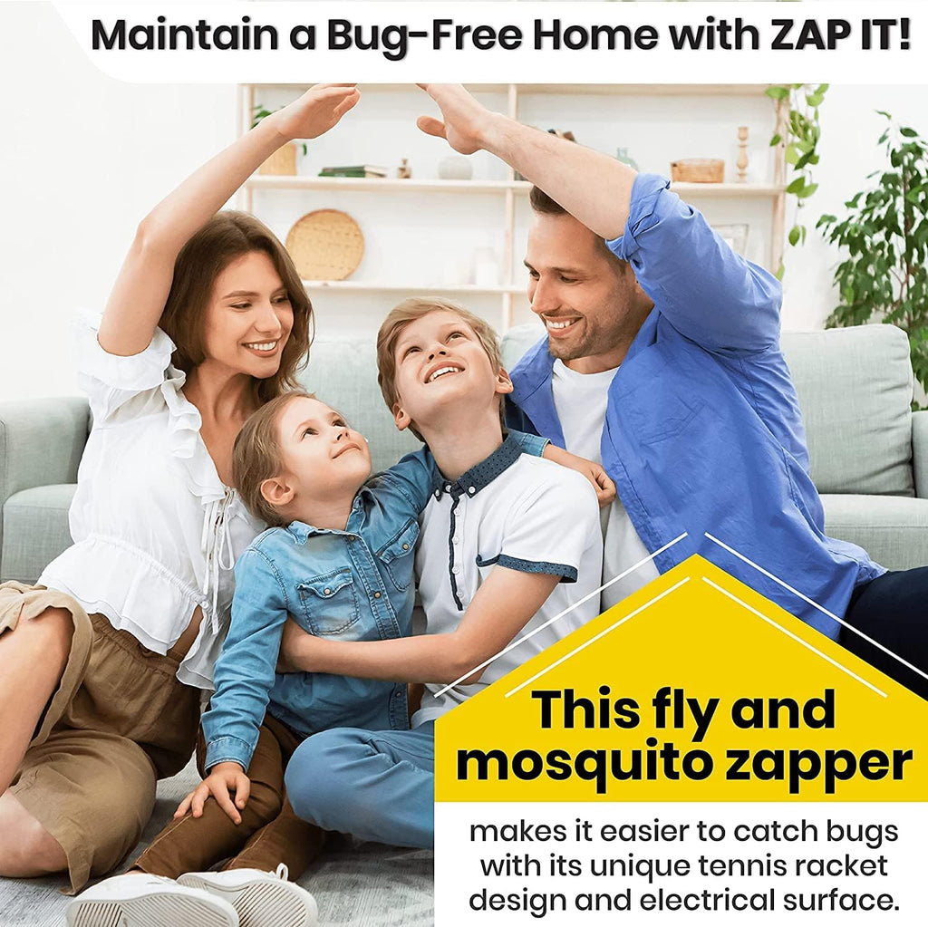 ZAP IT! Electric Fly Swatter Racket - 3,500 Volt Bug Zapper Racket - Battery-Powered Mosquito Zapper with 2 AA Batteries Included -Large-Yellow- Lightweight and Compact for Indoors or Outdoor