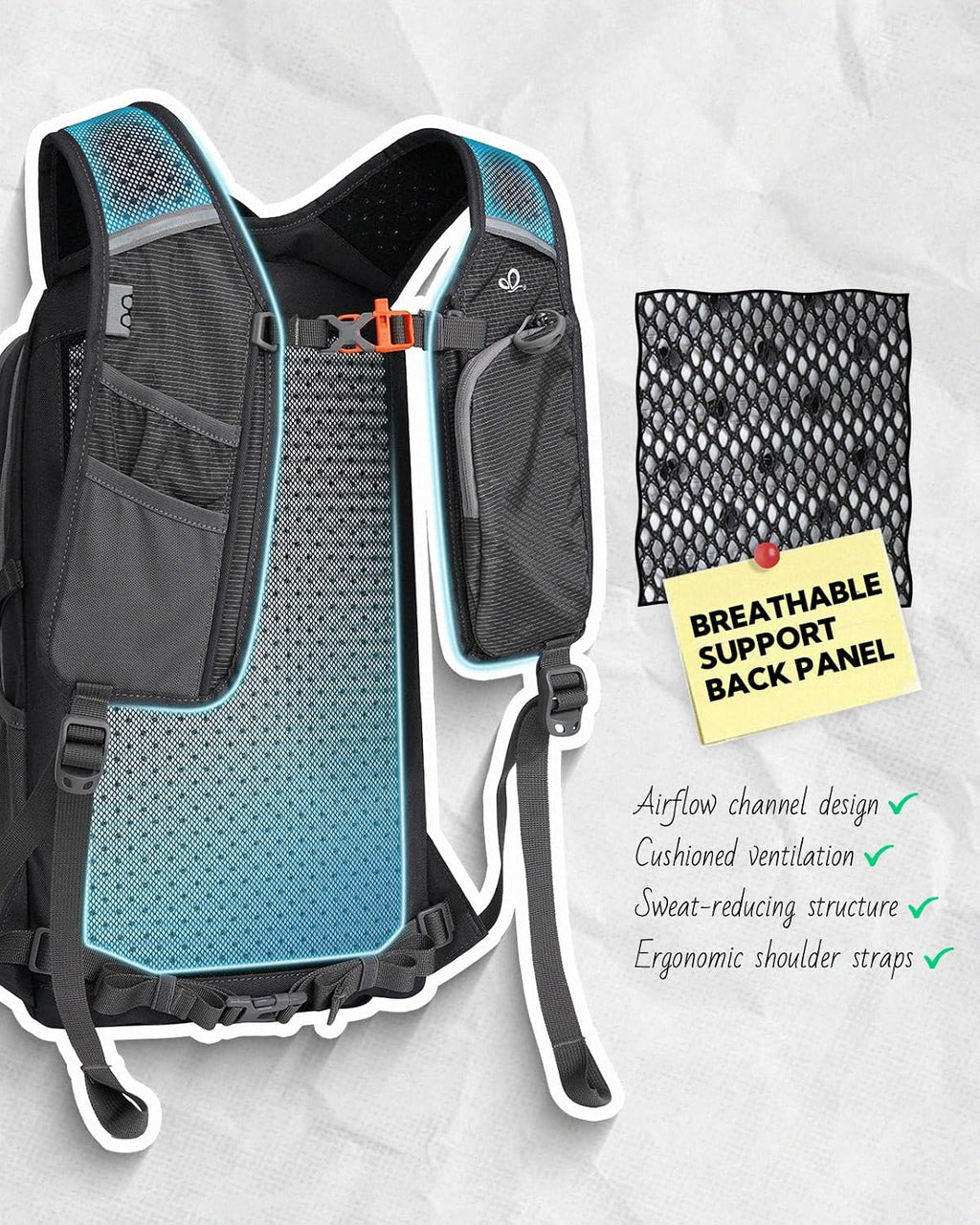 WATERFLY Small Lightweight Hiking Backpack: 20L Outdoor Daypack with Phone Pocket, Hydration Compatible, Breathable Backpanel, Multi-Compartment for Camping Trekking Travel Women Men