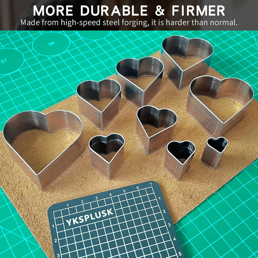 9 Pcs Leather Hole Cutter Tool Set, 9 Sizes Heart Shape Cutter Tools High Carbon Steel, Leather Cutting Dies Kit for DIY Craft, Hollow Punching with Plastic Box