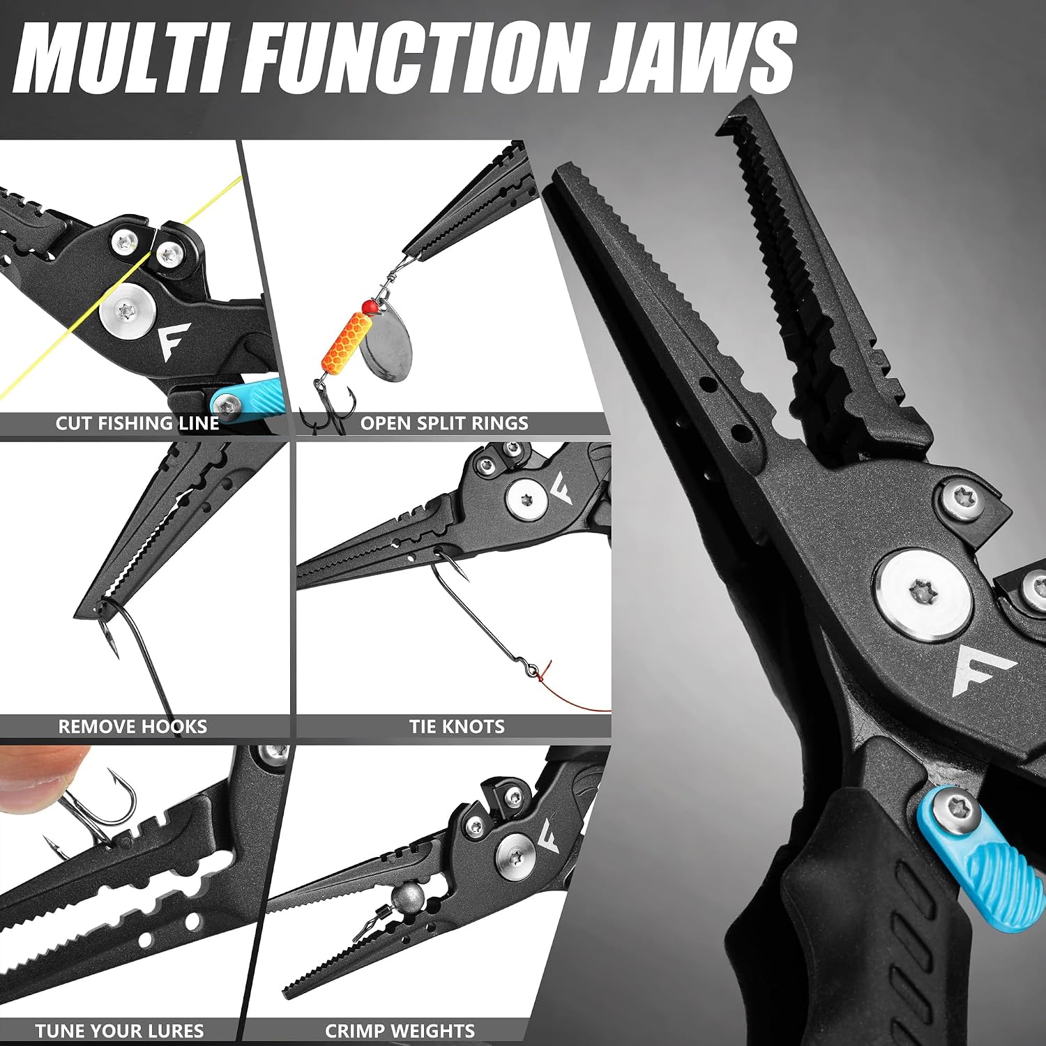 FLISSA Fishing Pliers, Safety Lock Design Fish Pliers Saltwater, Aluminum Hook Remover, Titanium 6Al-4V Jaw and Tungsten Carbide Line Cutters, Sheath & Lanyard, Fishing Gear Gifts for Men