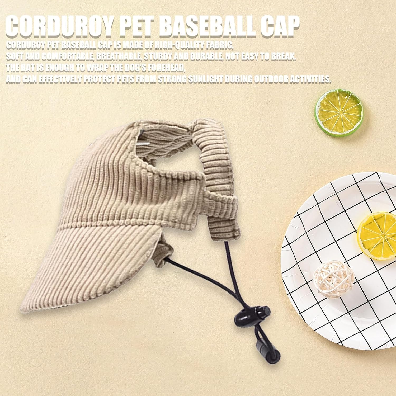Dog Baseball Cap, Dog Cat Summer Beach Visor Hat with Ear Holes, Adjustable Puppy Sunbonnet Headdress (Khaki, X-Large)