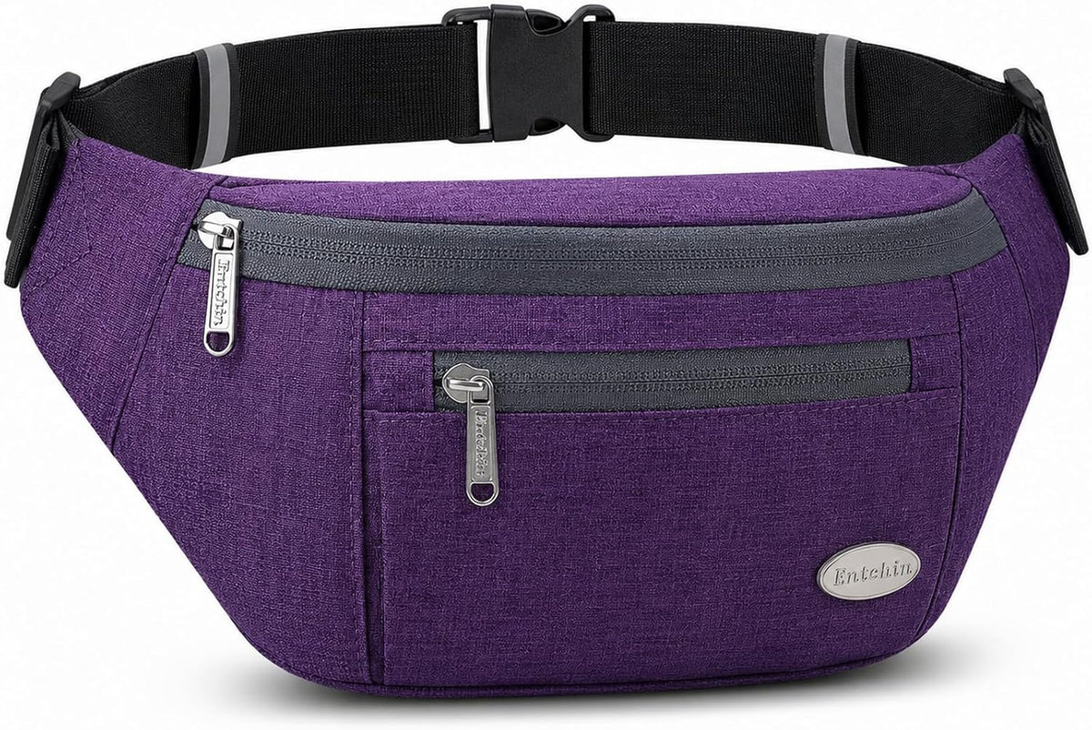 Entchin Water-Resistant Fanny Pack, 4-Zipper Belt Bag