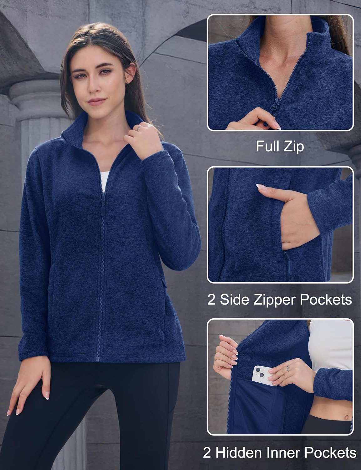 MAGCOMSEN Womens Fleece Zip Up Jacket with Pockets Lightweight Soft Coat