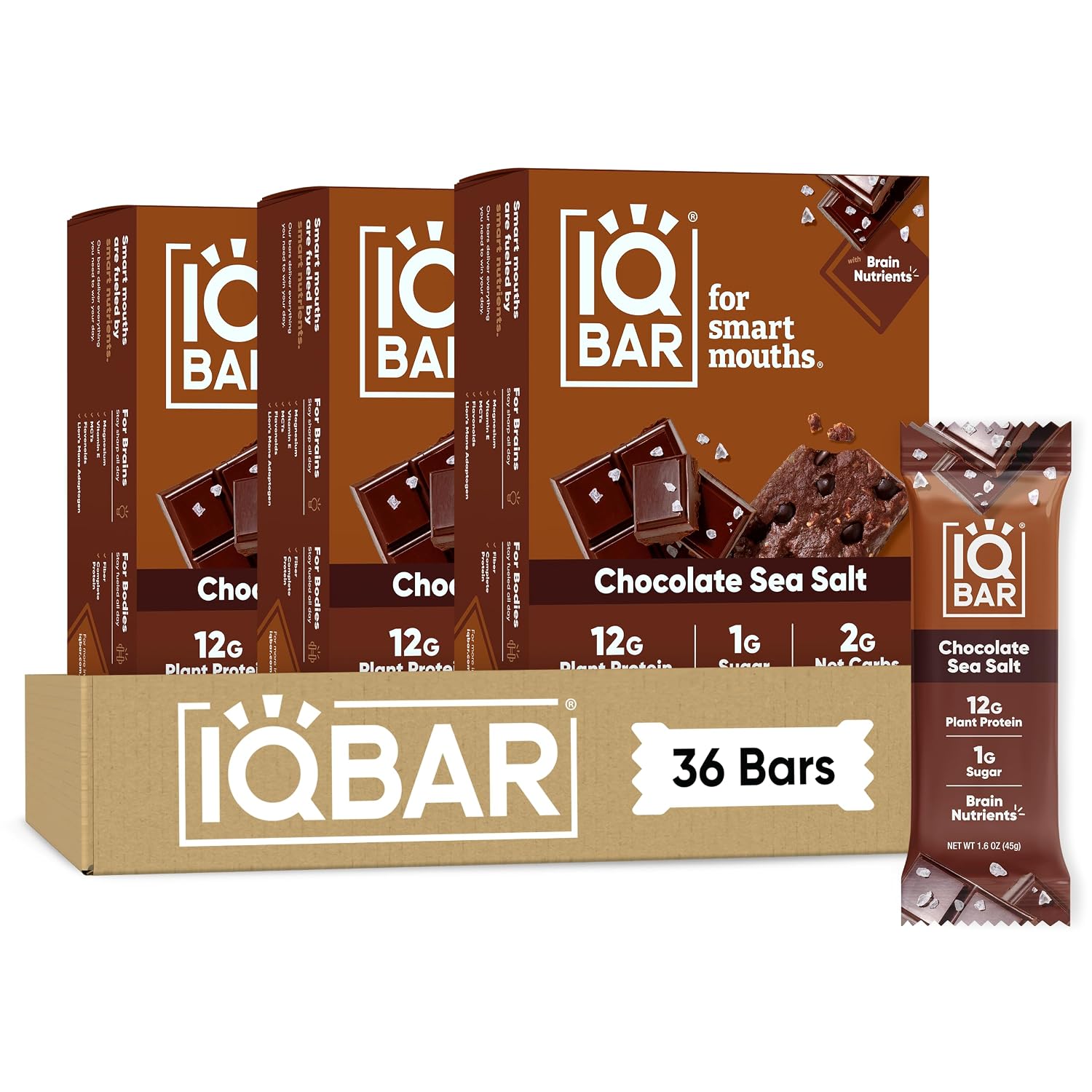 IQBAR Clean Protein Bars, Low Sugar Keto, Chocolate Sea Salt 36-Count