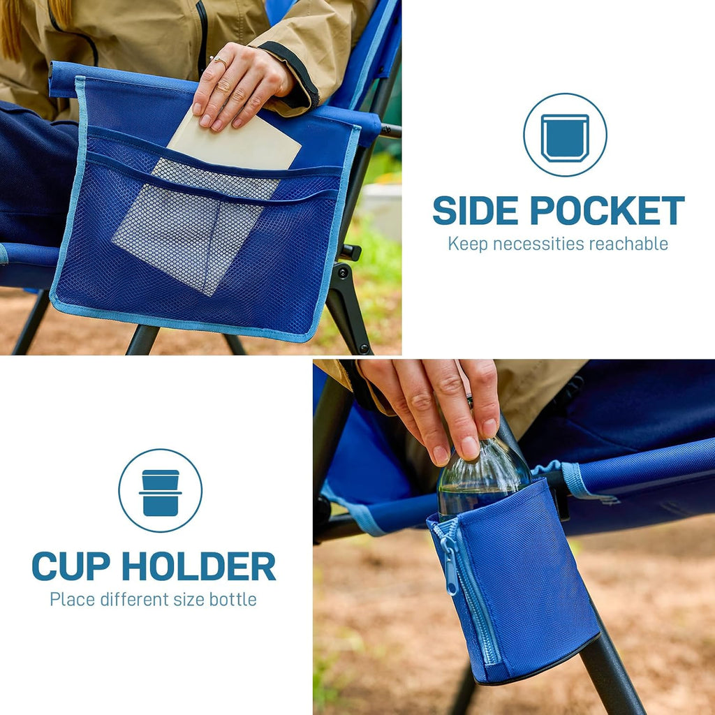 EVER ADVANCED Reclining Camping Chairs for Adult Supports 350lbs Blue