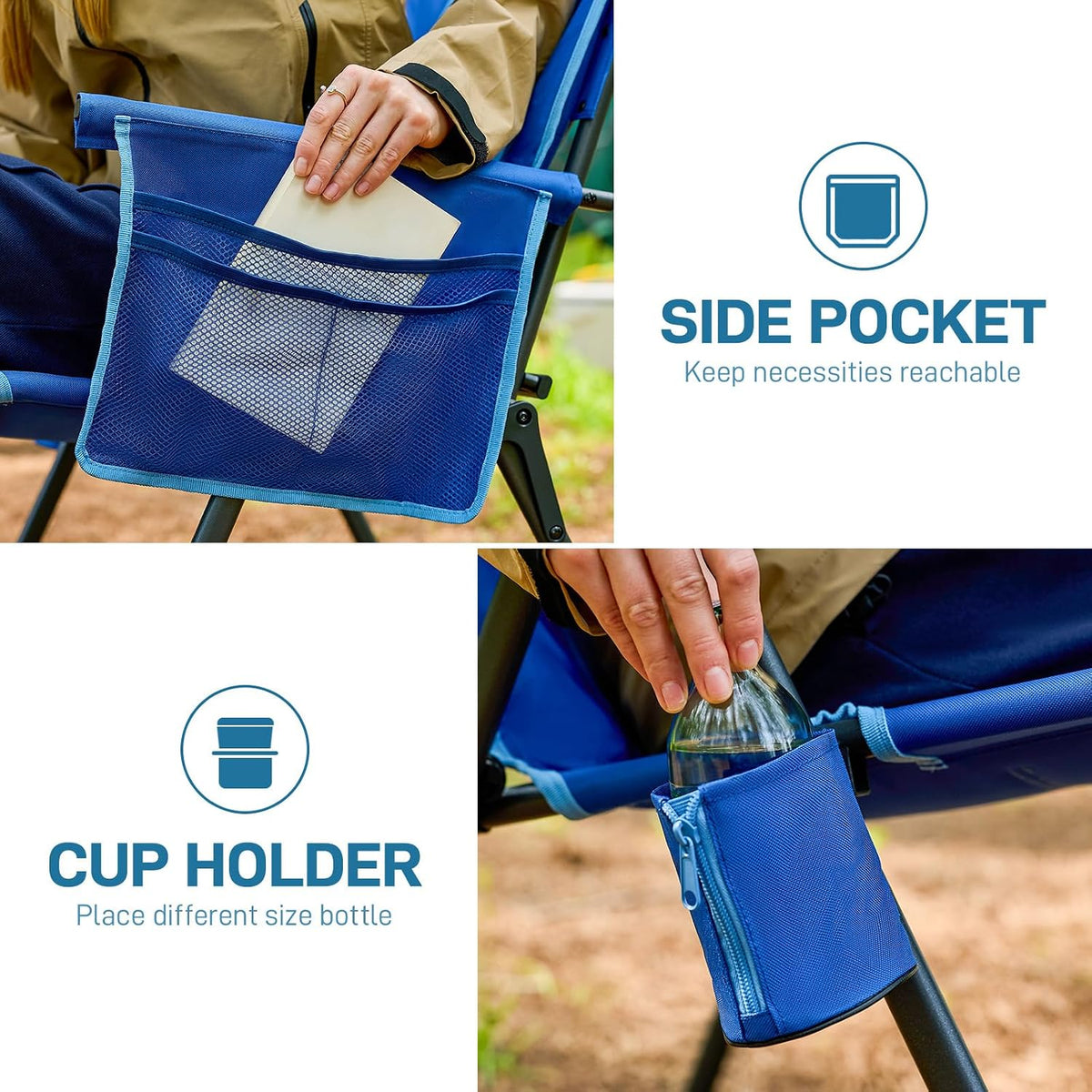 EVER ADVANCED Reclining Camping Chairs for Adult Supports 350lbs Blue