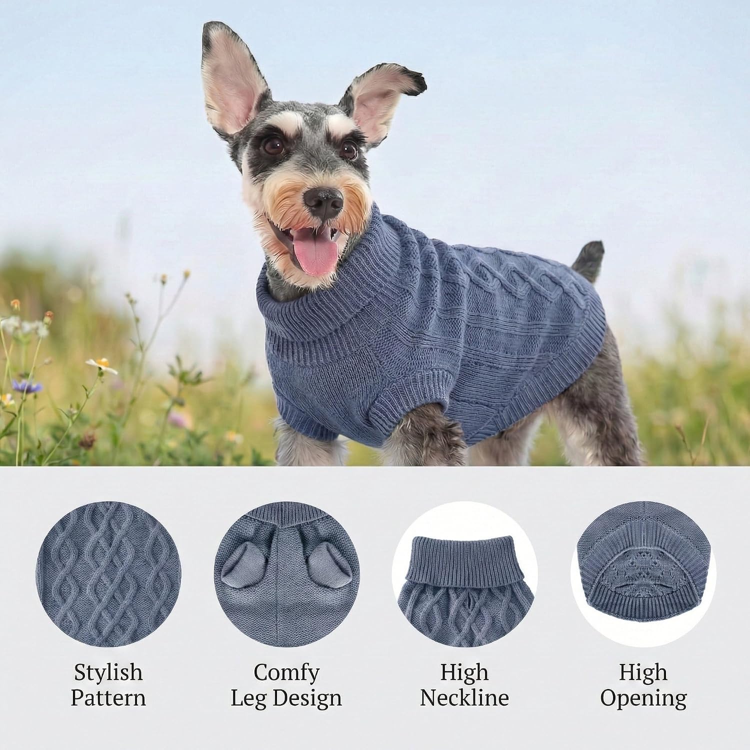 Small Dog Sweaters, Soft Knit Cold Weather Turtleneck Dog Clothes, Lightweight Warm Puppy Sweater for Chihuahua, Dachshund, Shih Tzu, Yorkie (Dark Blue, M)