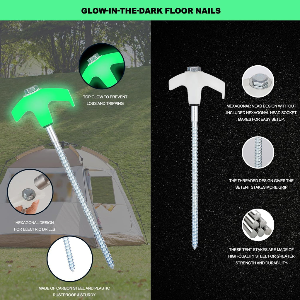 20 Pack Screw in Tent Stakes Heavy Duty,8 ’’ Ground Anchors Screw in,Metal Stakes with Hex Head Driver and Sturdy Storage Box. (20, Luminous White)
