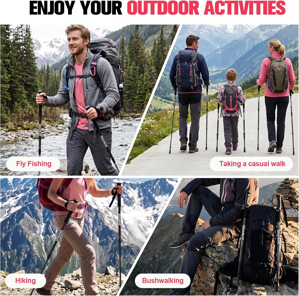Hiking Trekking Poles, 2 Sticks with Anti-Shock and Quick Lock System， Ultralight, Telescopic, Collapsible，for Backpacking, Camping, Mountaineering, Trail Running, Snowshoeing, Men Women