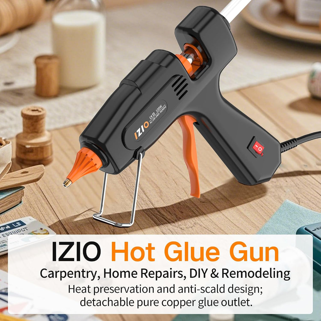 IZIO100W Hot Glue Gun Kit, Fast Heating for DIY Crafts Home Repair, Includes 21 Glue Sticks, Anti-Scald Nozzle, Pouch