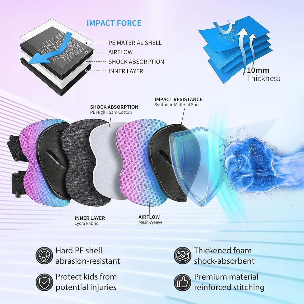 Skateboard Pads for Kids,Elbow Pads and Wrist Guards Protective Gear,Strong Double Straps&Adjustable Easy-Fix Clips for Skateboarding,Rollerblading,Scooters,Bicycle