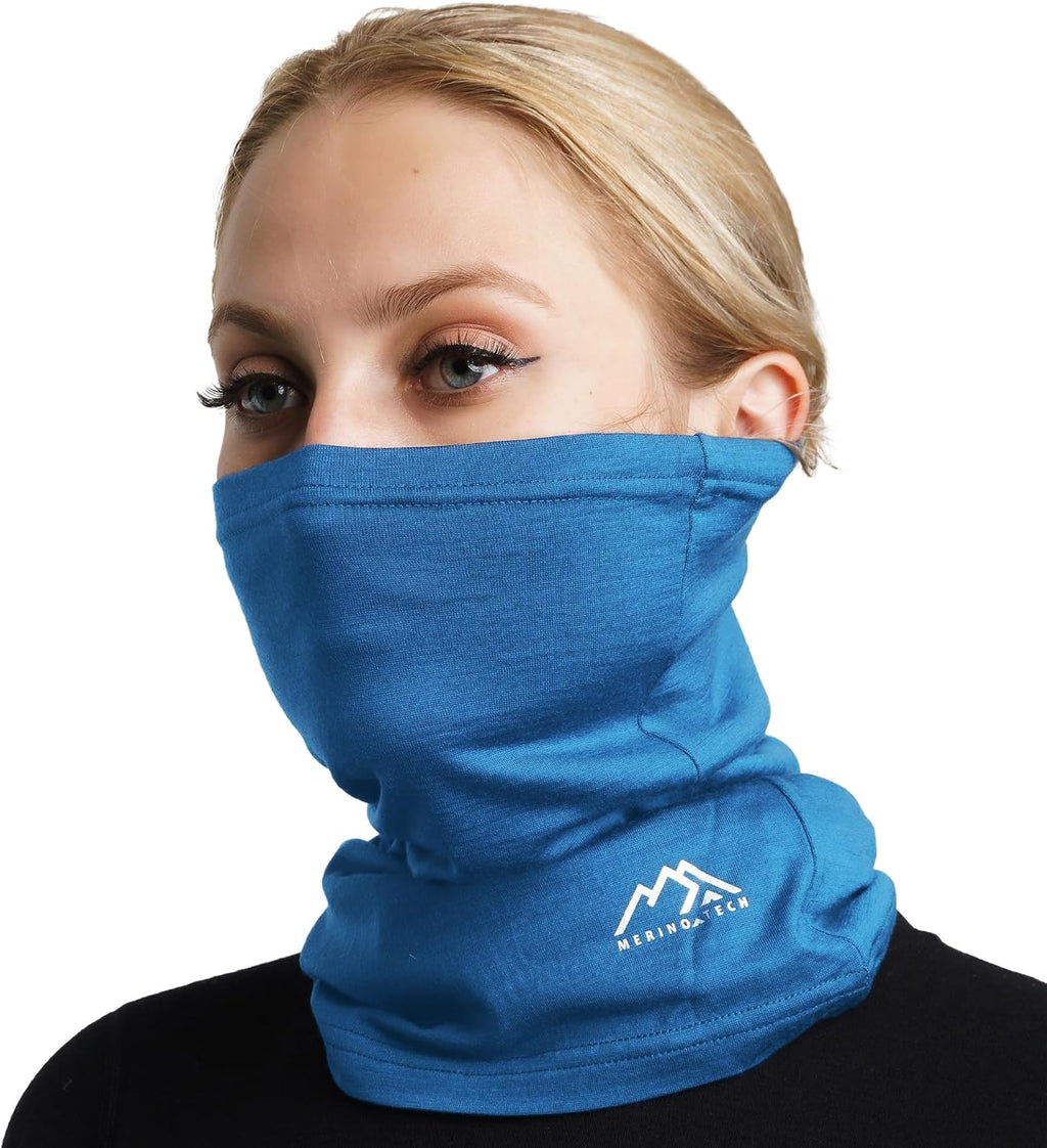 100% Merino Wool Neck Gaiter, 17.5um Face Mask, Unisex Neck Warmer 1-2 Pack