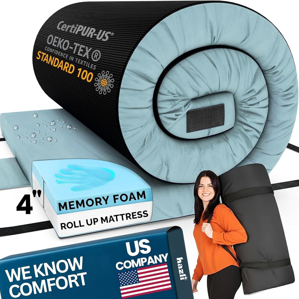 Hazli Matrix AirCell Memory Foam Camping Mattress Pad - CertiPUR-US Roll Up Mattress for Adults - Portable Foam Sleeping Mats for Camping - Camp Cot Sleeping Pad - Floor Sleep Mat Bed Roll for Car RV