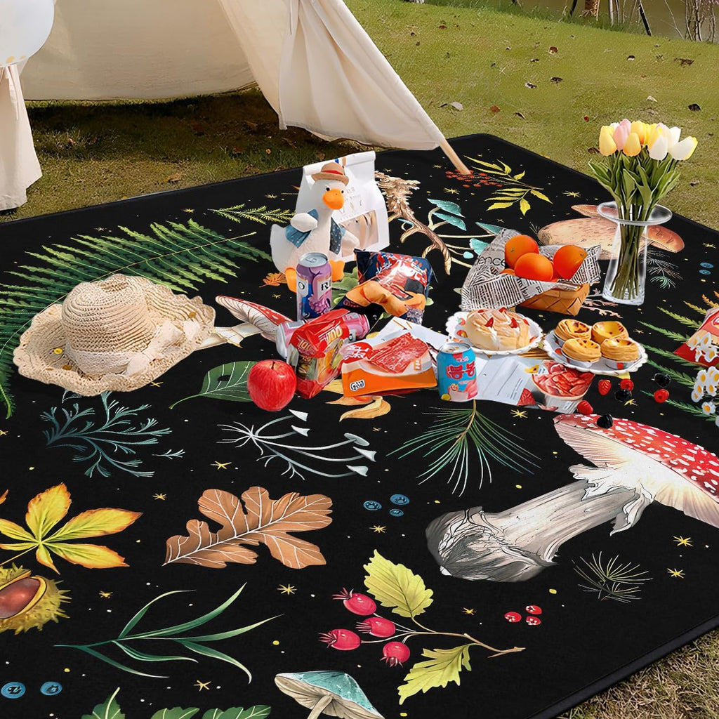 Mushroom Picnic Blankets Waterproof Foldable, 60″X80″Thick Three Layer Picnic Mat Outdoor Blanket for Grass,Cute Beach Blanket Sandproof Picnic Accessories for Camping Party Park Hiking