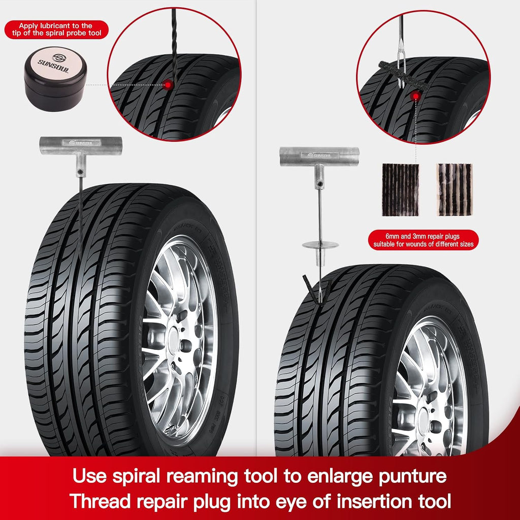 SUNSOUL Tire Repair Kit - 40PCS Heavy Duty Tire Plug Kit with Storage Bag, Universal Zinc Alloy Puncture Repair Tools for Car, Motorcycle, Truck, ARB, ATV, UTV, Tractor, RV, SUV, Trailer