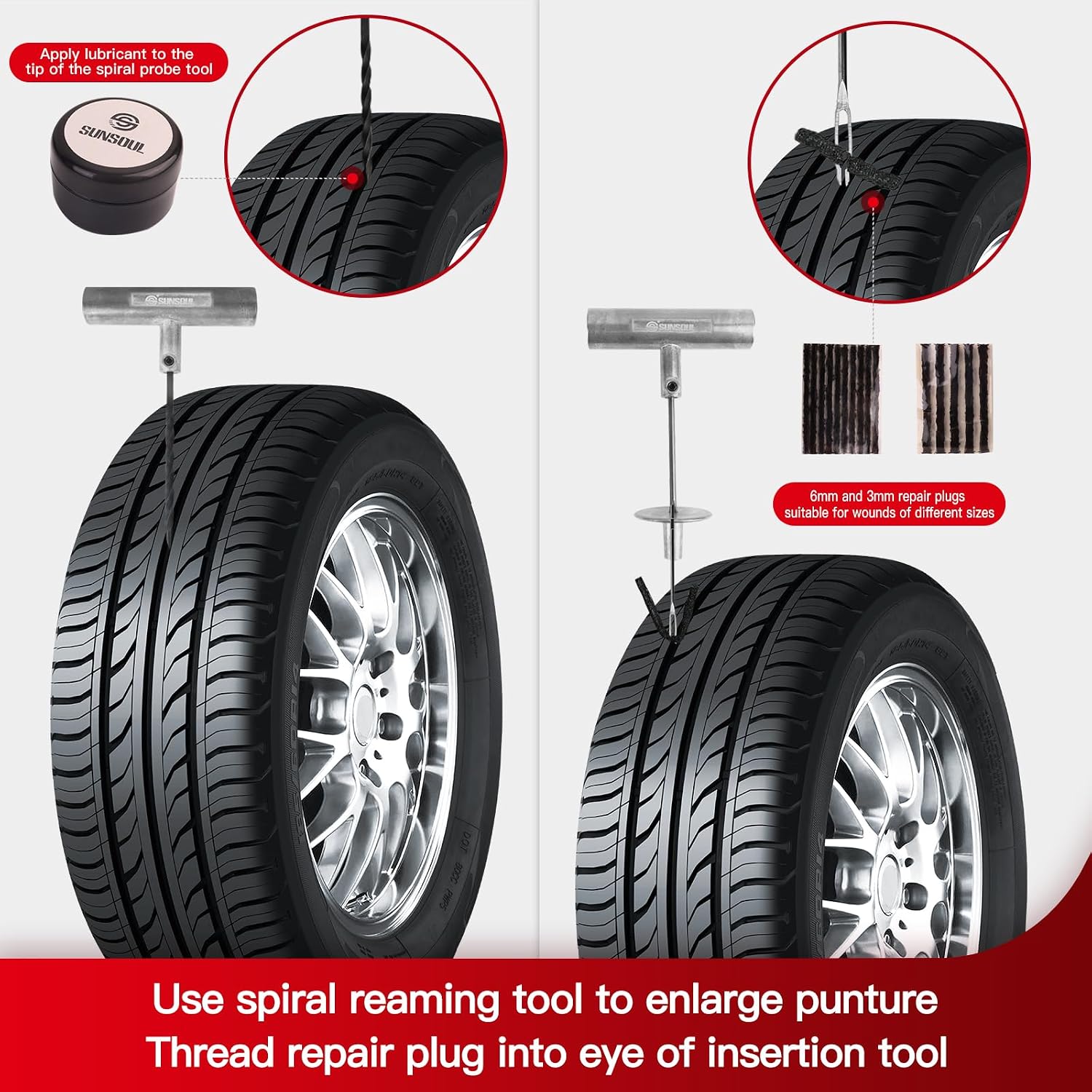 SUNSOUL Tire Repair Kit - 40PCS Heavy Duty Tire Plug Kit with Storage Bag, Universal Zinc Alloy Puncture Repair Tools for Car, Motorcycle, Truck, ARB, ATV, UTV, Tractor, RV, SUV, Trailer