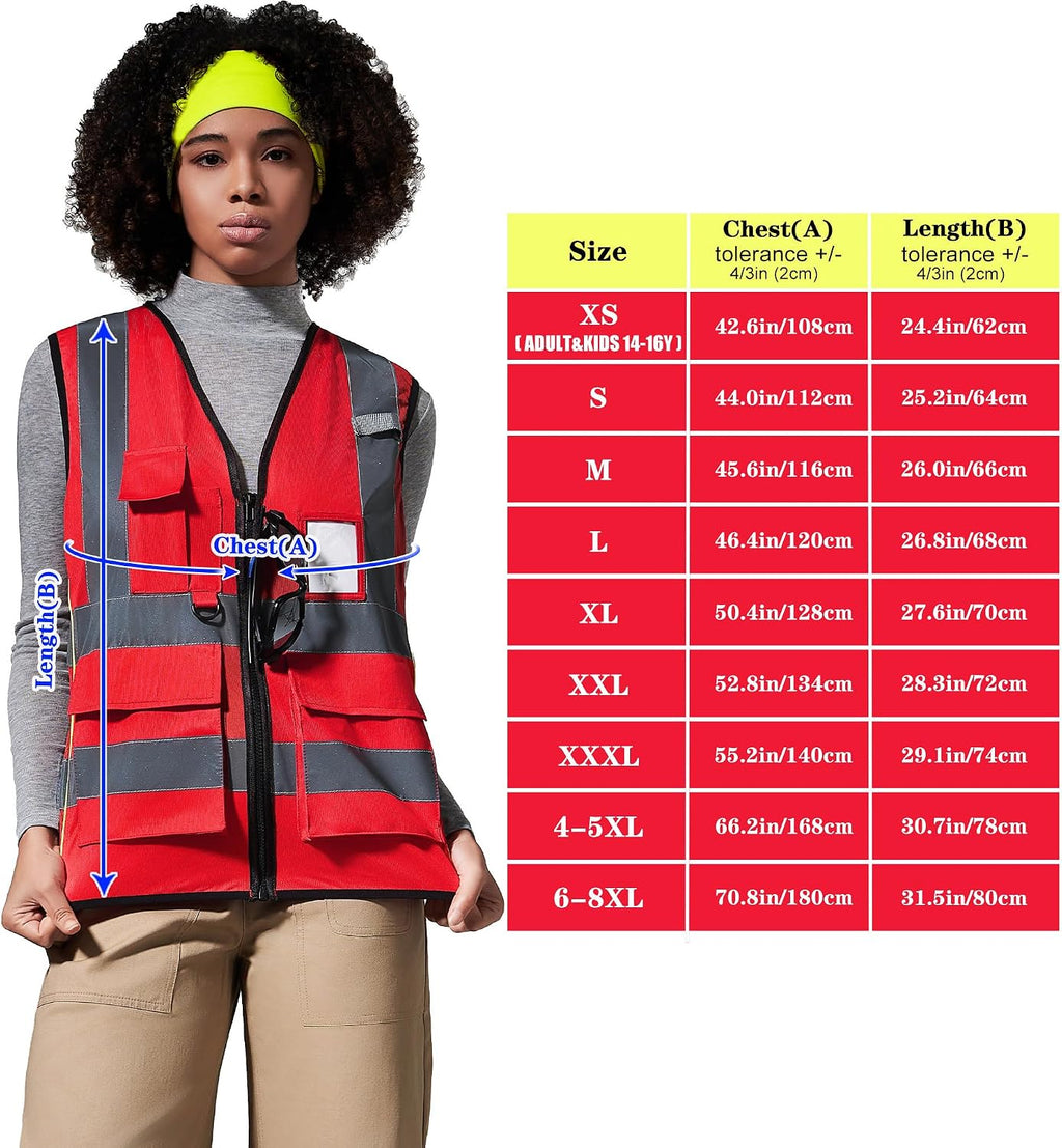 A-SAFETY High Vis Safety Vest for Women - Reflective Strips, Multi-Pockets, Zipper Closure