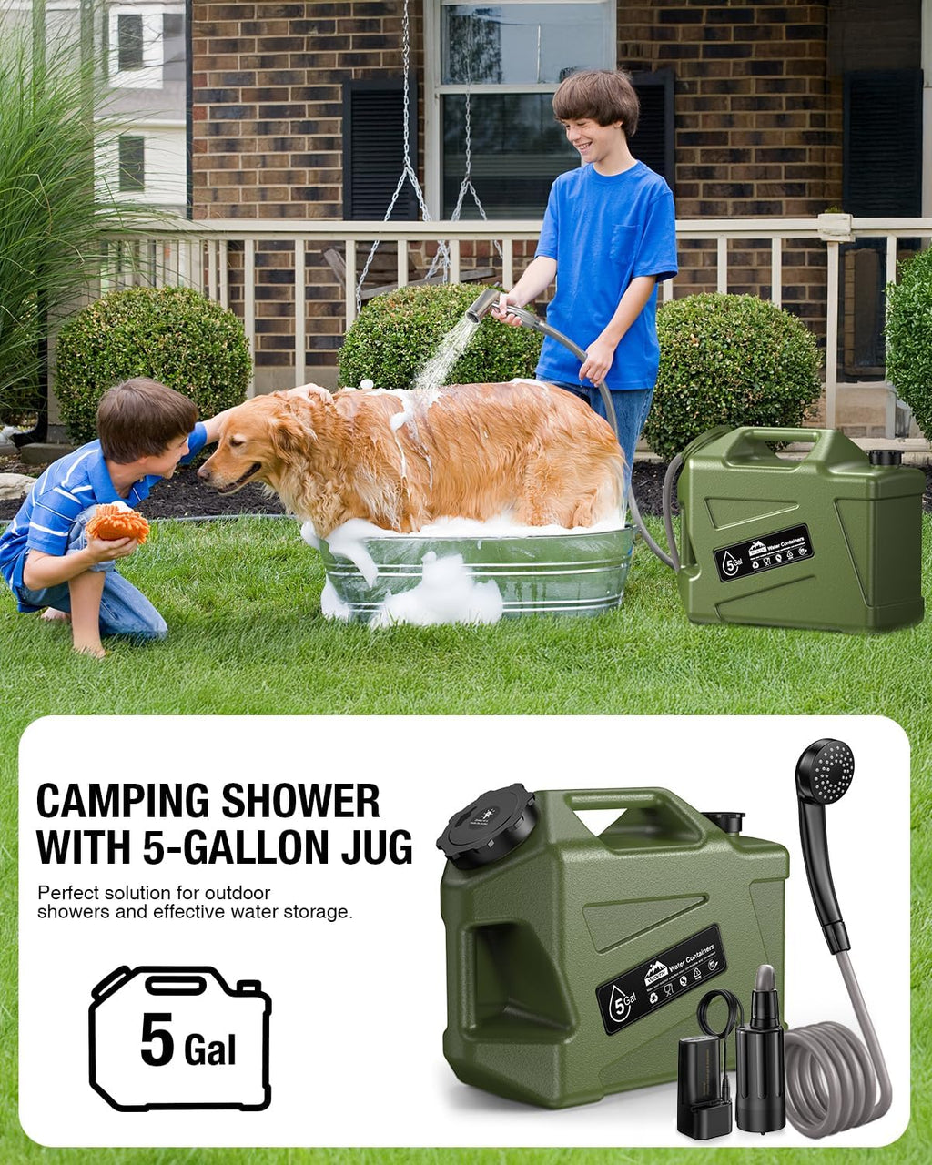 Portable Camping Shower with Water Jug Powerful Spray