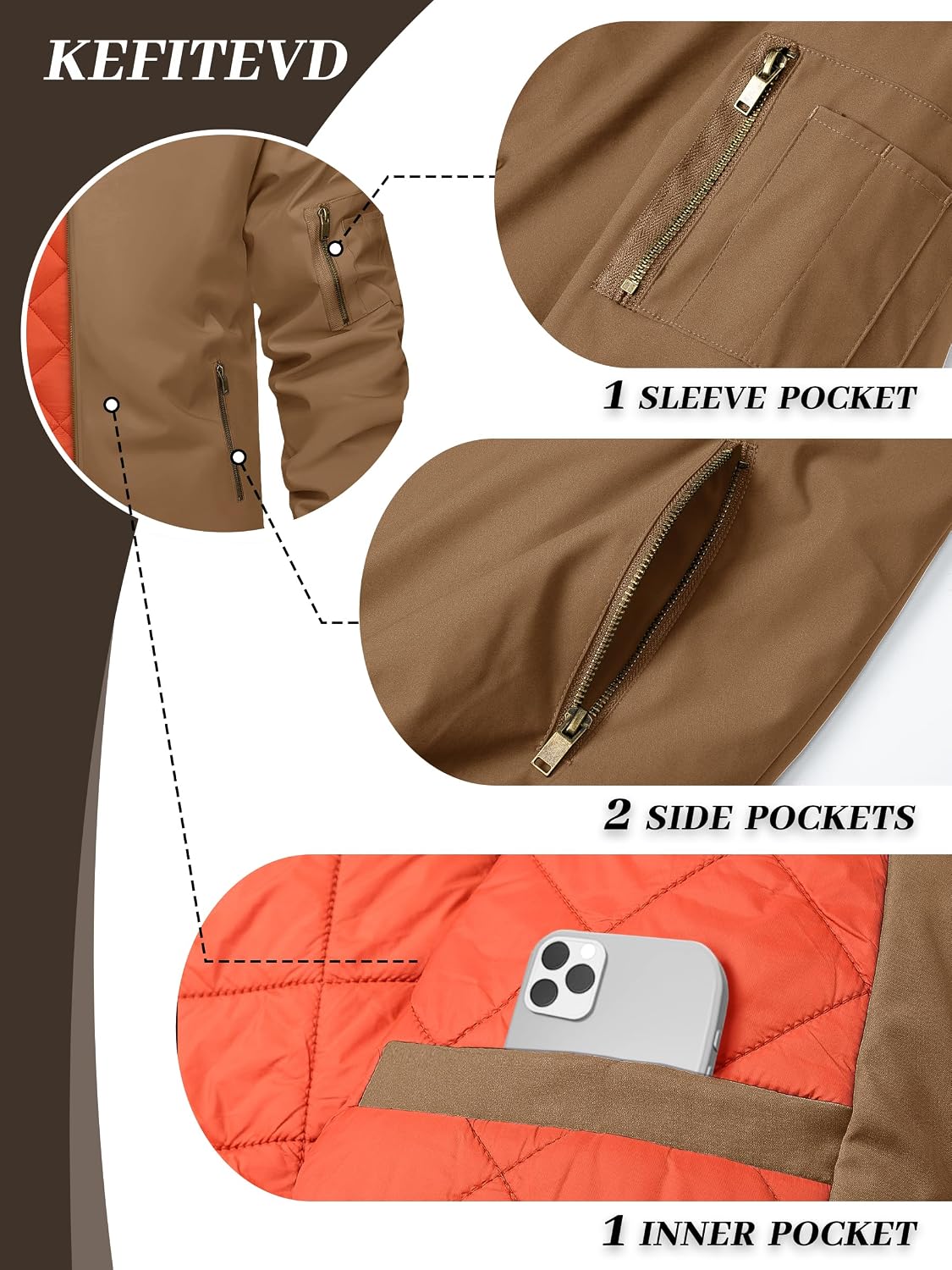 KEFITEVD Men's Bomber Jackets Winter Windbreaker Warm Full Zip Casual Coats