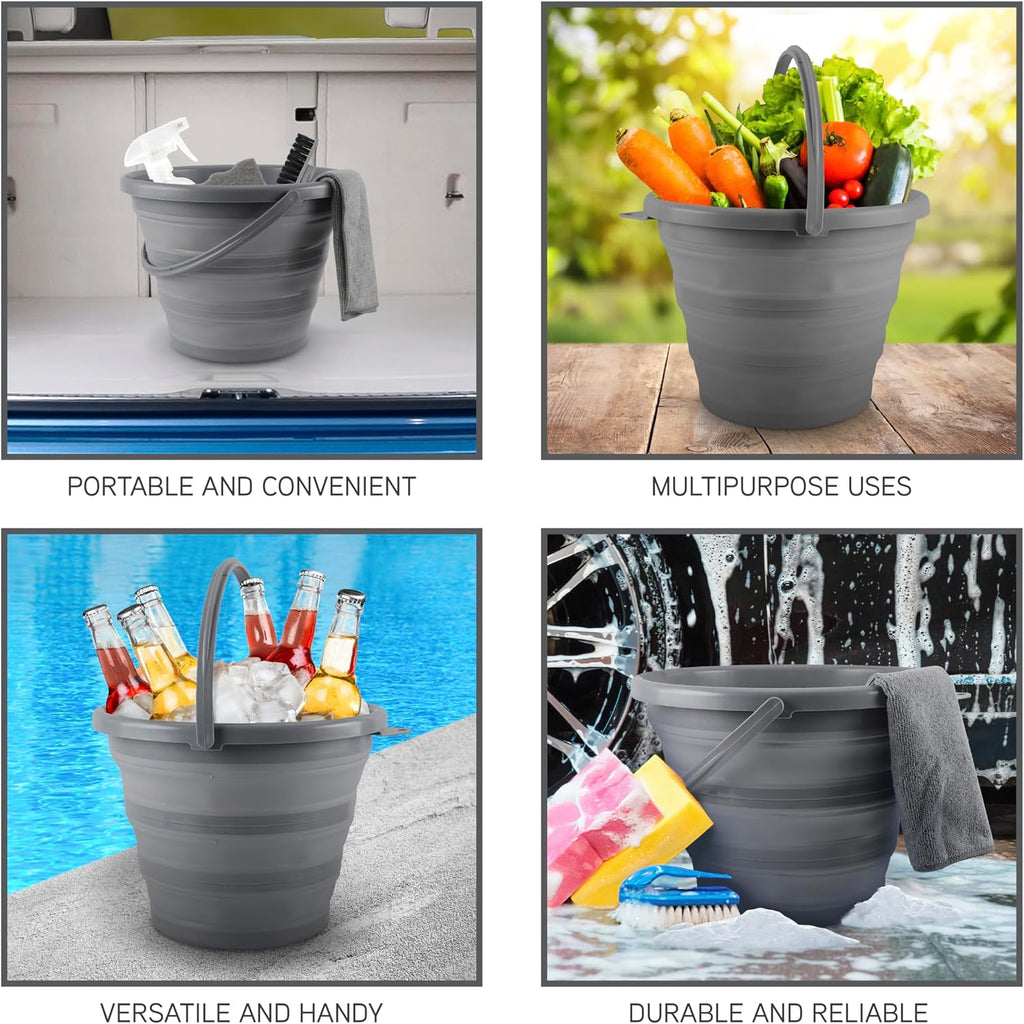 SIMPLEMADE Collapsible Bucket Cleaning Set - Includes 2 Foldable Buckets, Spray Bottle, Rag, Scrubbing Brush and Sponge - Holds Up to 10 liters, Easy Storage, All-Purpose Cleaning Solution