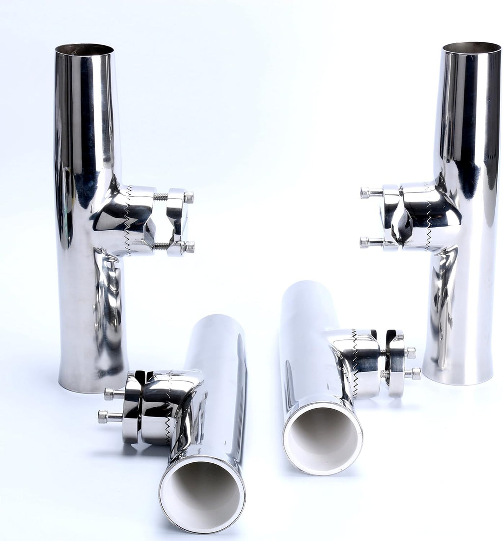 Amarine Made 4Pcs Fishing Rod Holder, Stainless Steel Rail Mount Fishing Pole Holders, Tournament Style Clamp on Rod Holder for Rails 1" to 1-1/4"