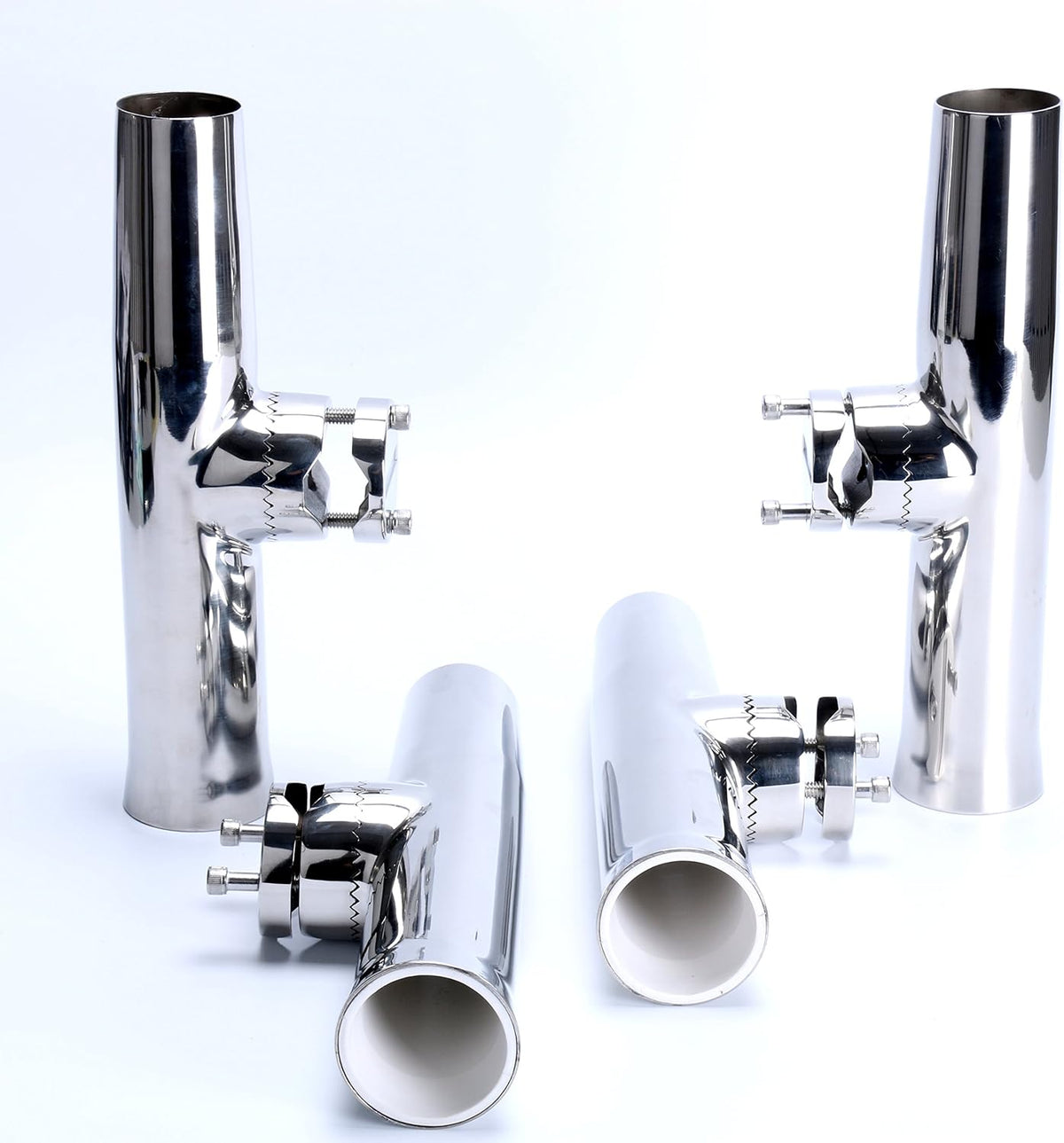 Amarine Made 4Pcs Fishing Rod Holder, Stainless Steel Rail Mount Fishing Pole Holders, Tournament Style Clamp on Rod Holder for Rails 1" to 1-1/4"