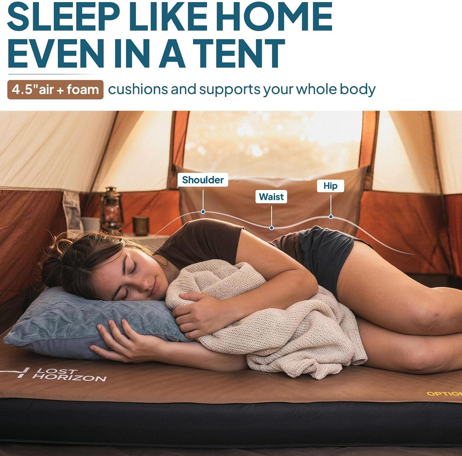 Lost Horizon Option3 Self-Inflating Foam Camping Mattress, Single, 4.5"