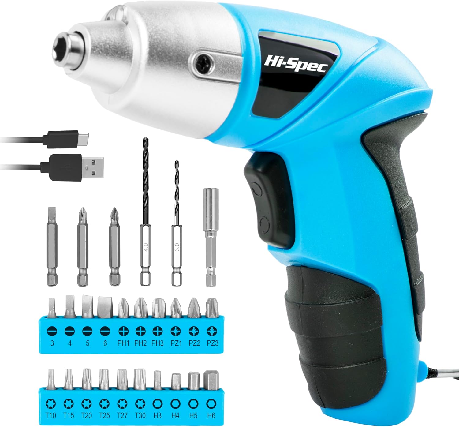 Hi-Spec 27pc 3.6V Red Small Power Electric Screwdriver Set. Cordless & Rechargeable with Driver Bit Set